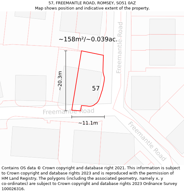 57, FREEMANTLE ROAD, ROMSEY, SO51 0AZ: Plot and title map