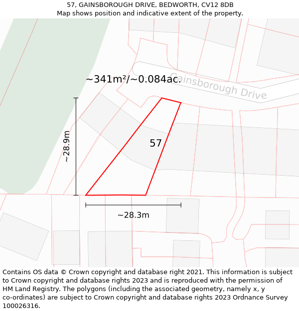 57, GAINSBOROUGH DRIVE, BEDWORTH, CV12 8DB: Plot and title map