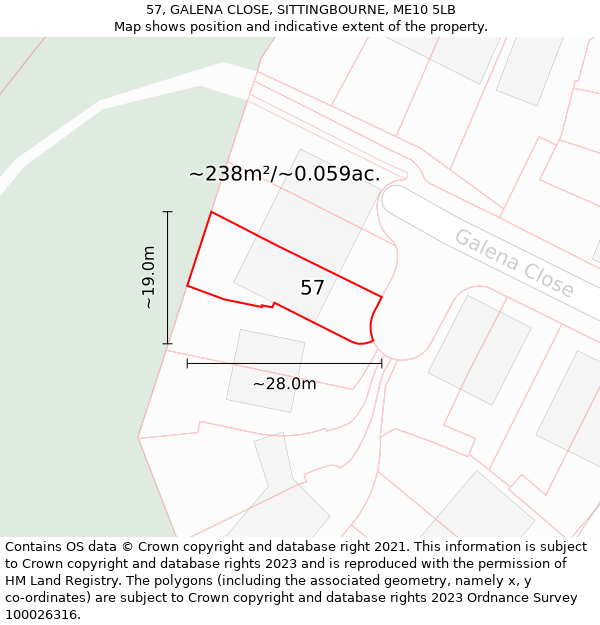 57, GALENA CLOSE, SITTINGBOURNE, ME10 5LB: Plot and title map