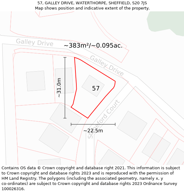 57, GALLEY DRIVE, WATERTHORPE, SHEFFIELD, S20 7JS: Plot and title map