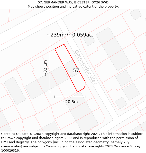 57, GERMANDER WAY, BICESTER, OX26 3WD: Plot and title map