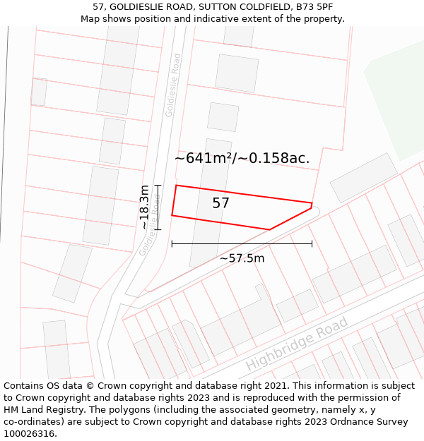 57, GOLDIESLIE ROAD, SUTTON COLDFIELD, B73 5PF: Plot and title map