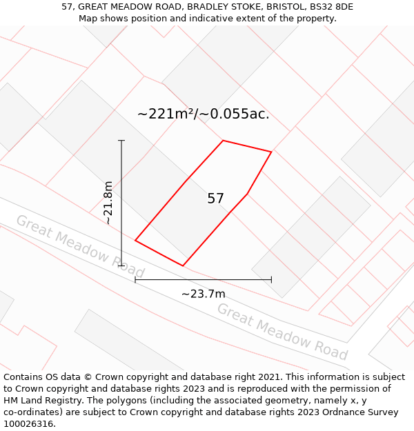 57, GREAT MEADOW ROAD, BRADLEY STOKE, BRISTOL, BS32 8DE: Plot and title map