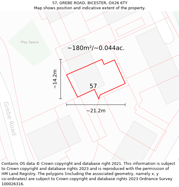 57, GREBE ROAD, BICESTER, OX26 6TY: Plot and title map