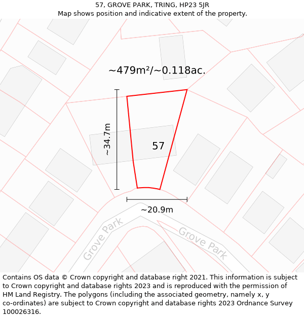 57, GROVE PARK, TRING, HP23 5JR: Plot and title map