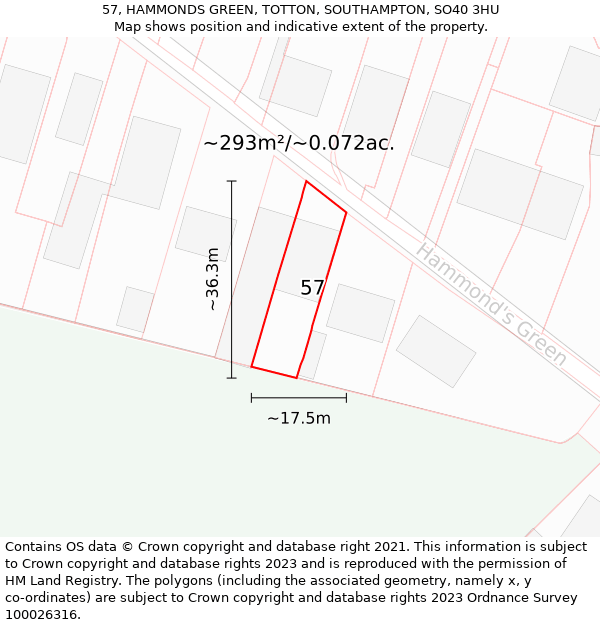 57, HAMMONDS GREEN, TOTTON, SOUTHAMPTON, SO40 3HU: Plot and title map