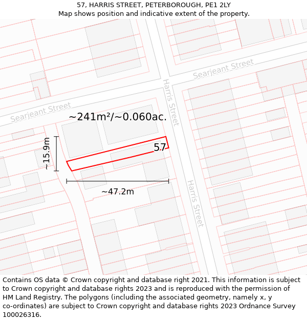 57, HARRIS STREET, PETERBOROUGH, PE1 2LY: Plot and title map