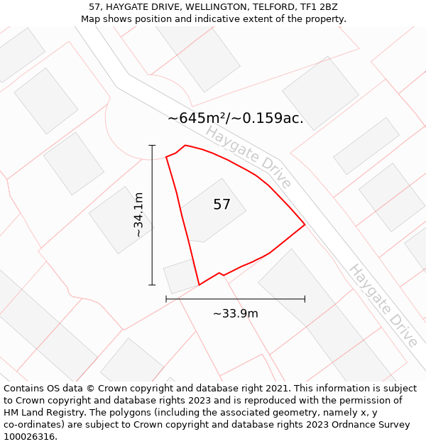 57, HAYGATE DRIVE, WELLINGTON, TELFORD, TF1 2BZ: Plot and title map