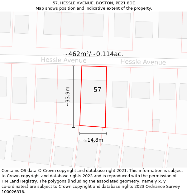 57, HESSLE AVENUE, BOSTON, PE21 8DE: Plot and title map