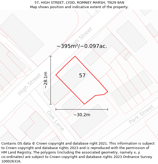 57, HIGH STREET, LYDD, ROMNEY MARSH, TN29 9AN: Plot and title map