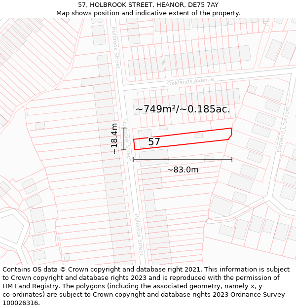 57, HOLBROOK STREET, HEANOR, DE75 7AY: Plot and title map