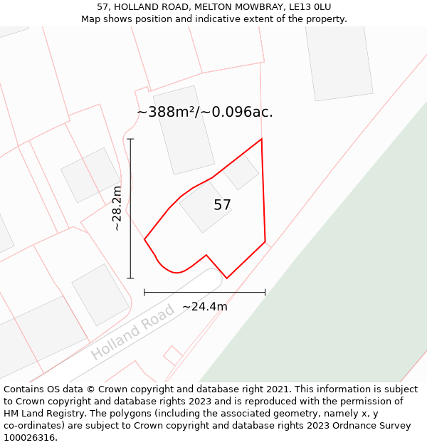 57, HOLLAND ROAD, MELTON MOWBRAY, LE13 0LU: Plot and title map