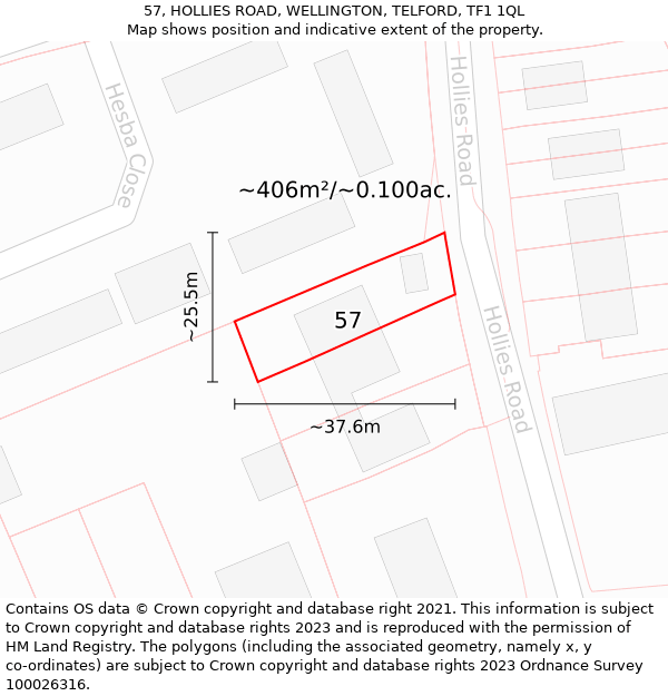 57, HOLLIES ROAD, WELLINGTON, TELFORD, TF1 1QL: Plot and title map