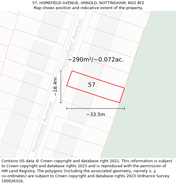 57, HOMEFIELD AVENUE, ARNOLD, NOTTINGHAM, NG5 8FZ: Plot and title map