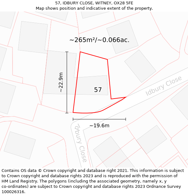 57, IDBURY CLOSE, WITNEY, OX28 5FE: Plot and title map