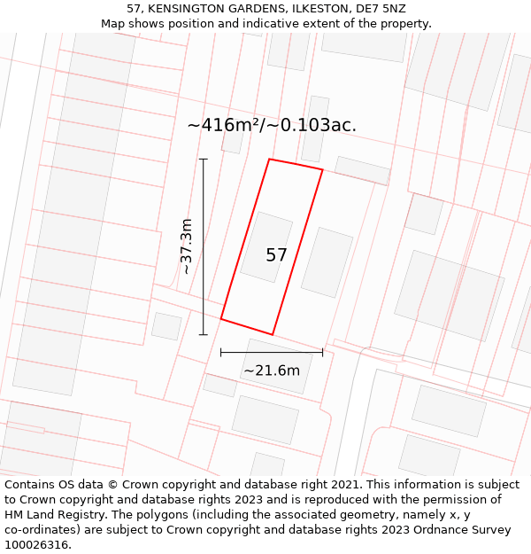 57, KENSINGTON GARDENS, ILKESTON, DE7 5NZ: Plot and title map