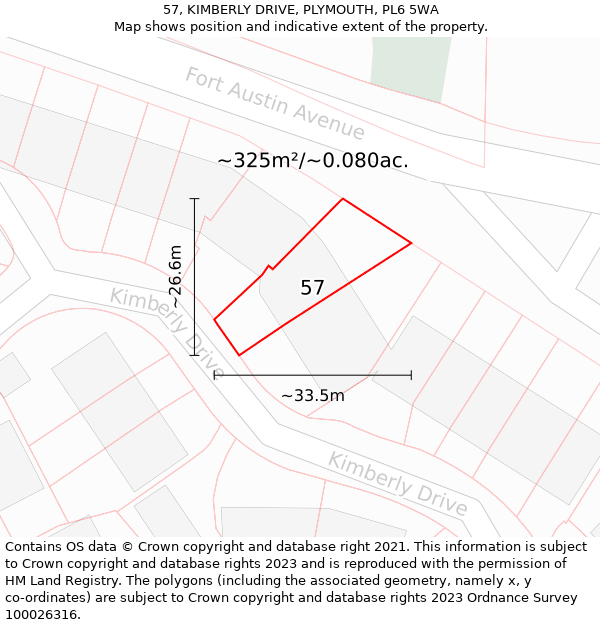 57, KIMBERLY DRIVE, PLYMOUTH, PL6 5WA: Plot and title map