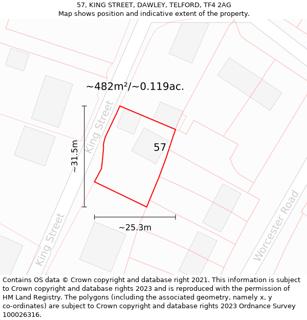 57, KING STREET, DAWLEY, TELFORD, TF4 2AG: Plot and title map