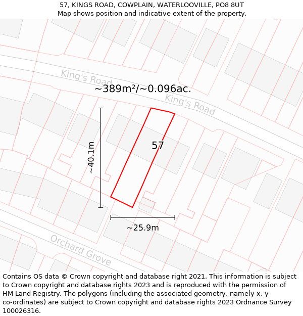 57, KINGS ROAD, COWPLAIN, WATERLOOVILLE, PO8 8UT: Plot and title map