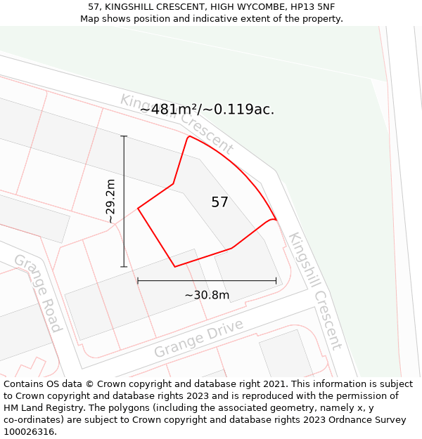 57, KINGSHILL CRESCENT, HIGH WYCOMBE, HP13 5NF: Plot and title map