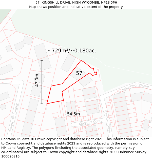 57, KINGSHILL DRIVE, HIGH WYCOMBE, HP13 5PH: Plot and title map