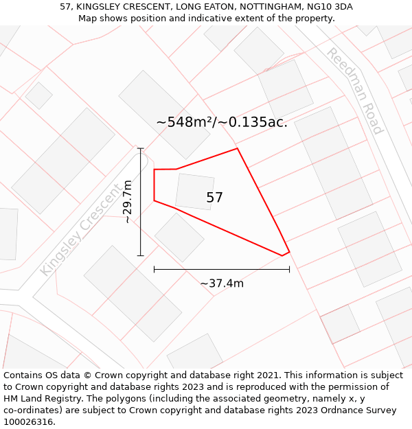 57, KINGSLEY CRESCENT, LONG EATON, NOTTINGHAM, NG10 3DA: Plot and title map