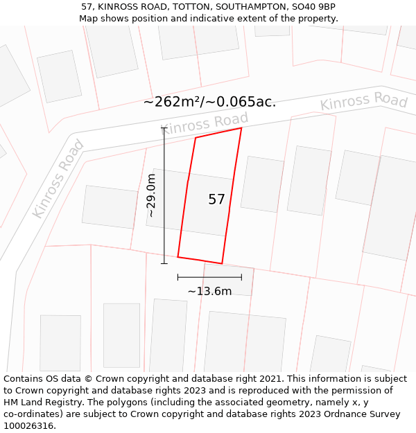 57, KINROSS ROAD, TOTTON, SOUTHAMPTON, SO40 9BP: Plot and title map