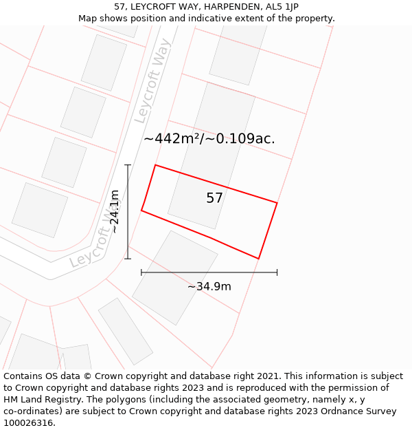 57, LEYCROFT WAY, HARPENDEN, AL5 1JP: Plot and title map