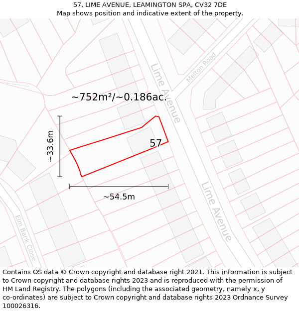 57, LIME AVENUE, LEAMINGTON SPA, CV32 7DE: Plot and title map