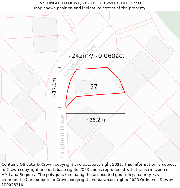 57, LINGFIELD DRIVE, WORTH, CRAWLEY, RH10 7XQ: Plot and title map