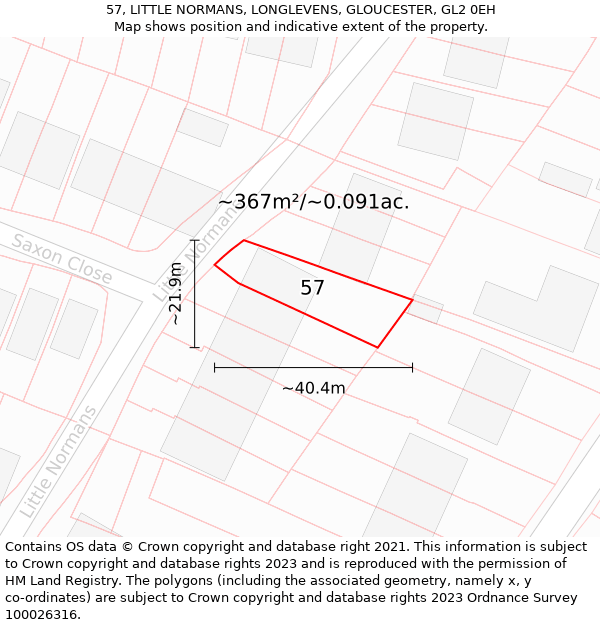 57, LITTLE NORMANS, LONGLEVENS, GLOUCESTER, GL2 0EH: Plot and title map