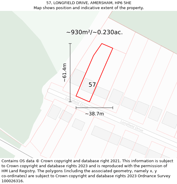 57, LONGFIELD DRIVE, AMERSHAM, HP6 5HE: Plot and title map