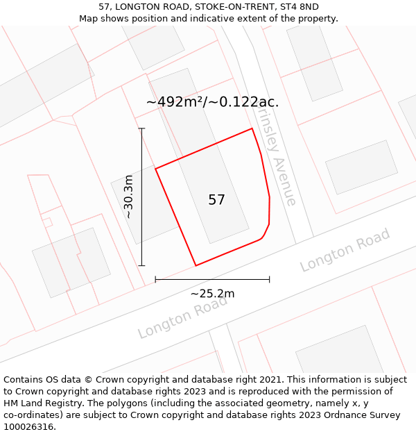 57, LONGTON ROAD, STOKE-ON-TRENT, ST4 8ND: Plot and title map