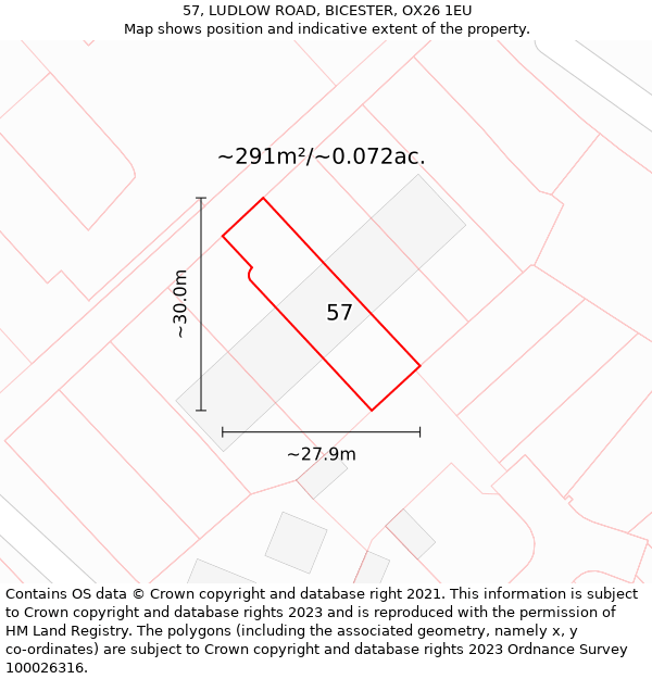 57, LUDLOW ROAD, BICESTER, OX26 1EU: Plot and title map