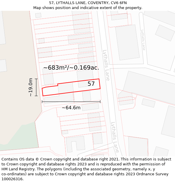 57, LYTHALLS LANE, COVENTRY, CV6 6FN: Plot and title map