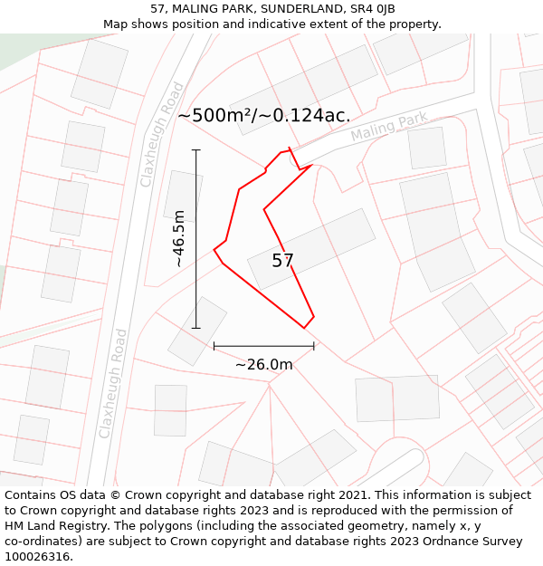 57, MALING PARK, SUNDERLAND, SR4 0JB: Plot and title map