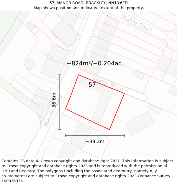 57, MANOR ROAD, BRACKLEY, NN13 6ED: Plot and title map