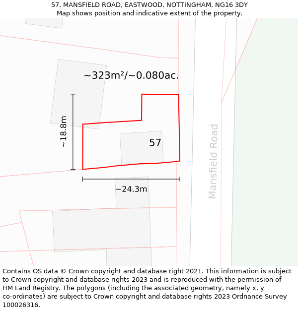 57, MANSFIELD ROAD, EASTWOOD, NOTTINGHAM, NG16 3DY: Plot and title map