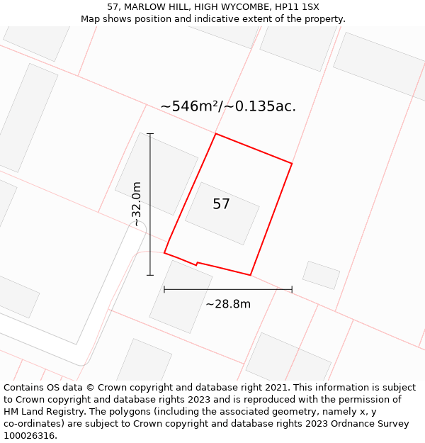 57, MARLOW HILL, HIGH WYCOMBE, HP11 1SX: Plot and title map