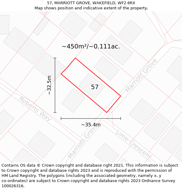 57, MARRIOTT GROVE, WAKEFIELD, WF2 6RX: Plot and title map