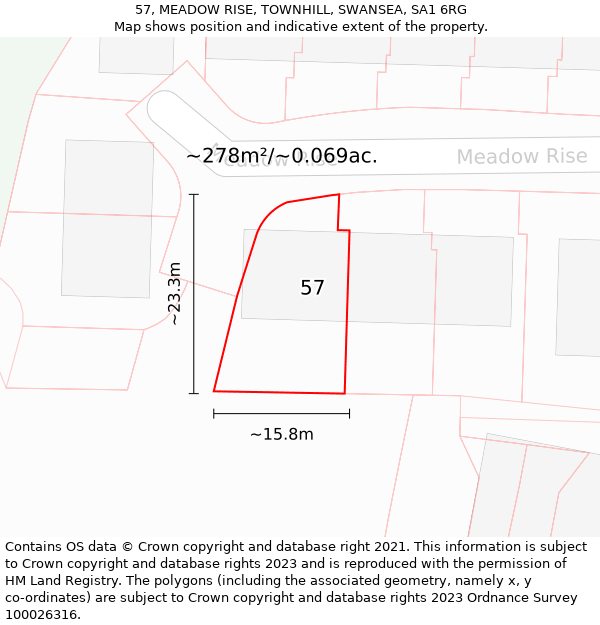 57, MEADOW RISE, TOWNHILL, SWANSEA, SA1 6RG: Plot and title map