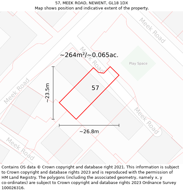 57, MEEK ROAD, NEWENT, GL18 1DX: Plot and title map