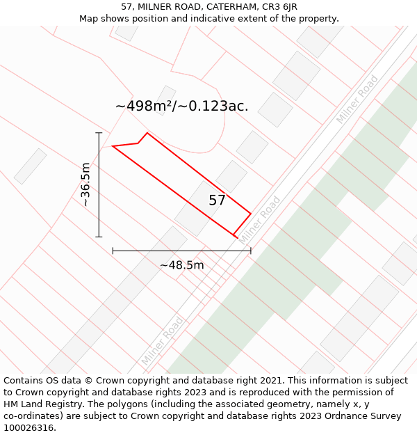 57, MILNER ROAD, CATERHAM, CR3 6JR: Plot and title map