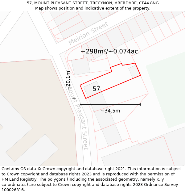 57, MOUNT PLEASANT STREET, TRECYNON, ABERDARE, CF44 8NG: Plot and title map
