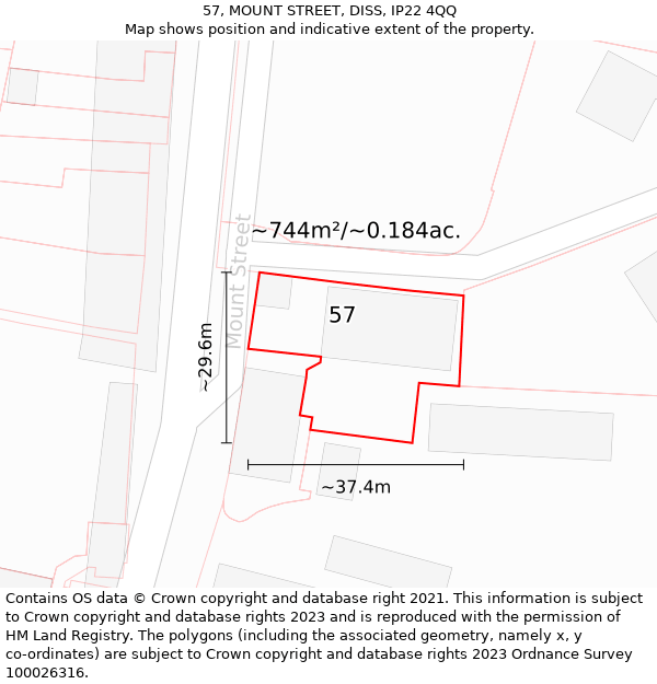 57, MOUNT STREET, DISS, IP22 4QQ: Plot and title map