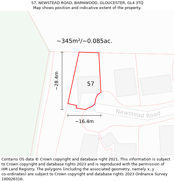 57, NEWSTEAD ROAD, BARNWOOD, GLOUCESTER, GL4 3TQ: Plot and title map