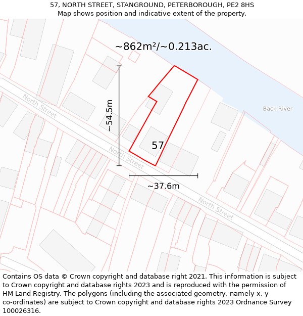 57, NORTH STREET, STANGROUND, PETERBOROUGH, PE2 8HS: Plot and title map