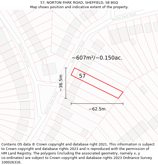 57, NORTON PARK ROAD, SHEFFIELD, S8 8GQ: Plot and title map