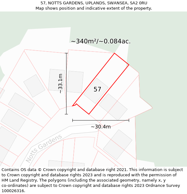 57, NOTTS GARDENS, UPLANDS, SWANSEA, SA2 0RU: Plot and title map