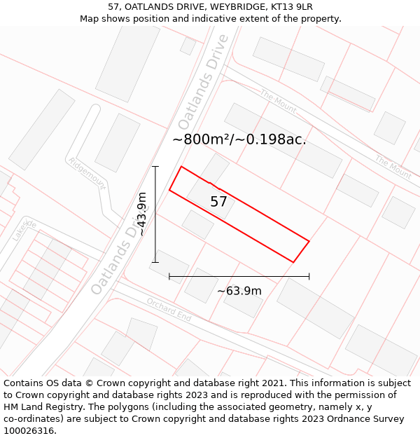 57, OATLANDS DRIVE, WEYBRIDGE, KT13 9LR: Plot and title map